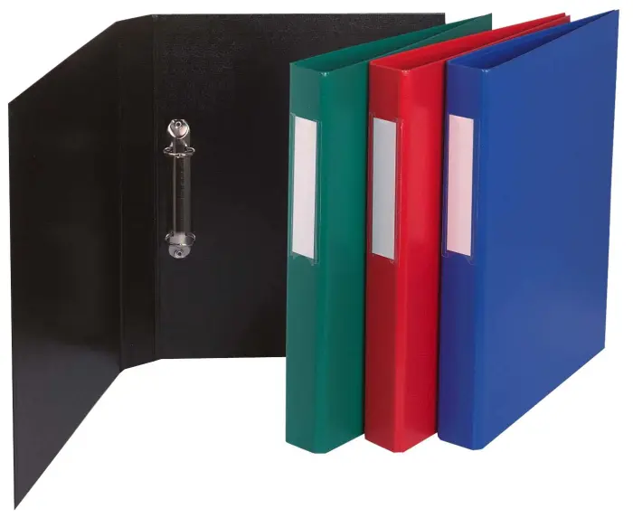 Classeur rembordé polypropylène 2 anneaux ronds de 25mm sur 3eme de couverture - Couleurs assorties