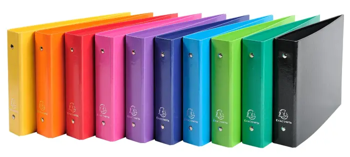 Classeur rigide rembordé pour fiches bristol 125x200mm 2 anneaux 25mm Iderama - Couleurs assorties