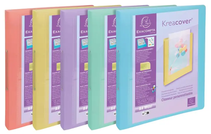 Classeur 2 anneaux 30mm polypropylène Kreacover Pastel - A4 - Couleurs assorties