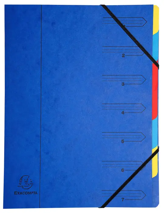 Trieur agrafé avec élastiques 7 compartiments - Couleurs assorties