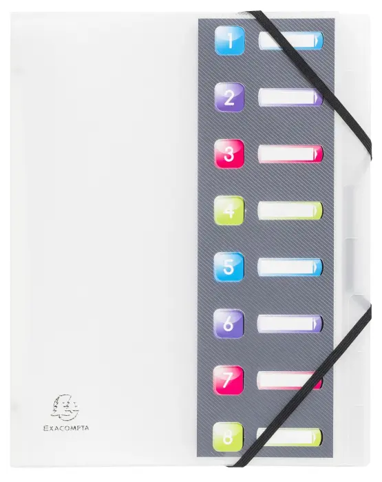 Trieur polypropylène 3 rabats Crystal colours 8 compartiments - Couleurs assorties