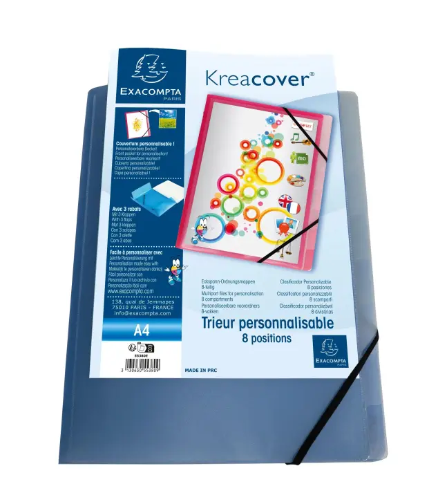 Trieur polypropylène 3 rabats Krea Cover 8 compartiments - Couleurs assorties