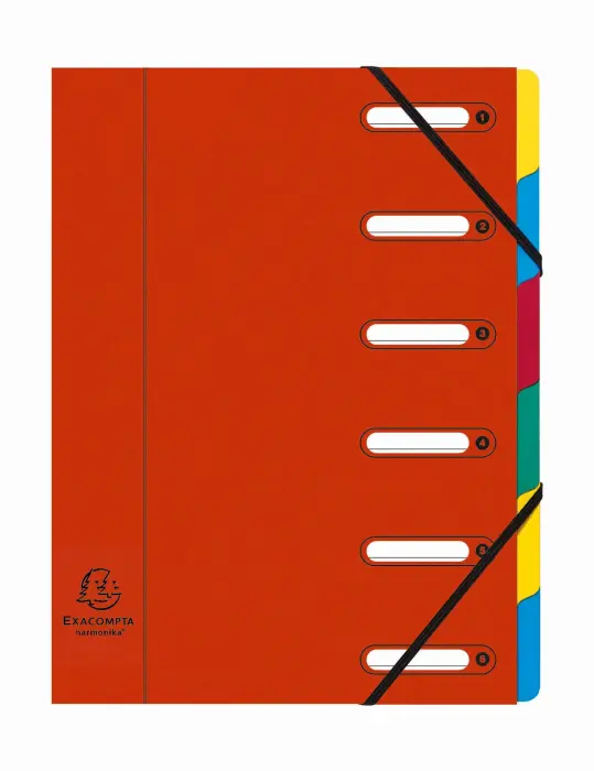 Trieur HARMONIKA® à fenêtres avec élastiques véritable carte lustrée 6 compartiments - Rouge
