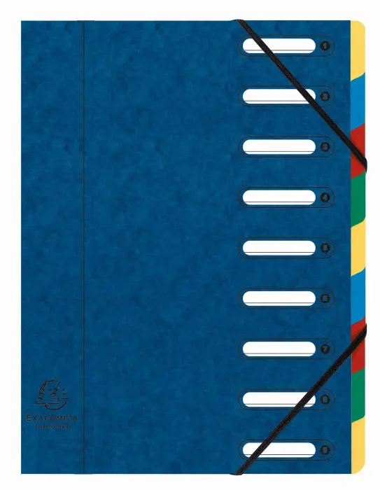 Trieur HARMONIKA® à fenêtres avec élastiques Véritable carte lustrée 9 compartiments - Couleurs assorties