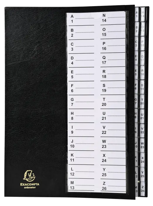 Trieur à onglets cavaliers 26 compartiments Alphanumériques - A4 - Noir