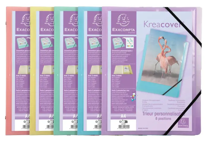 Trieur à 3 rabats 8 compartiments polypropylène Kreacover Pastel - A4 - Couleurs assorties