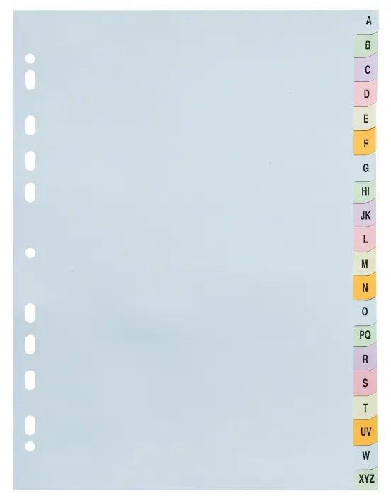 Intercalaires carte pastel 170g Forever imprimé alphabétique 20 positions - A4+ - Couleurs assorties pastel