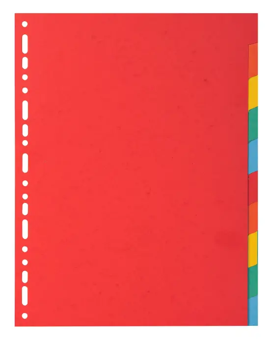 Intercalaires carte 220g 10 positions - A4 - Couleurs assorties