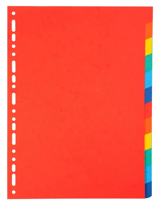Intercalaires carte 220g 12 positions - A4 - Couleurs assorties
