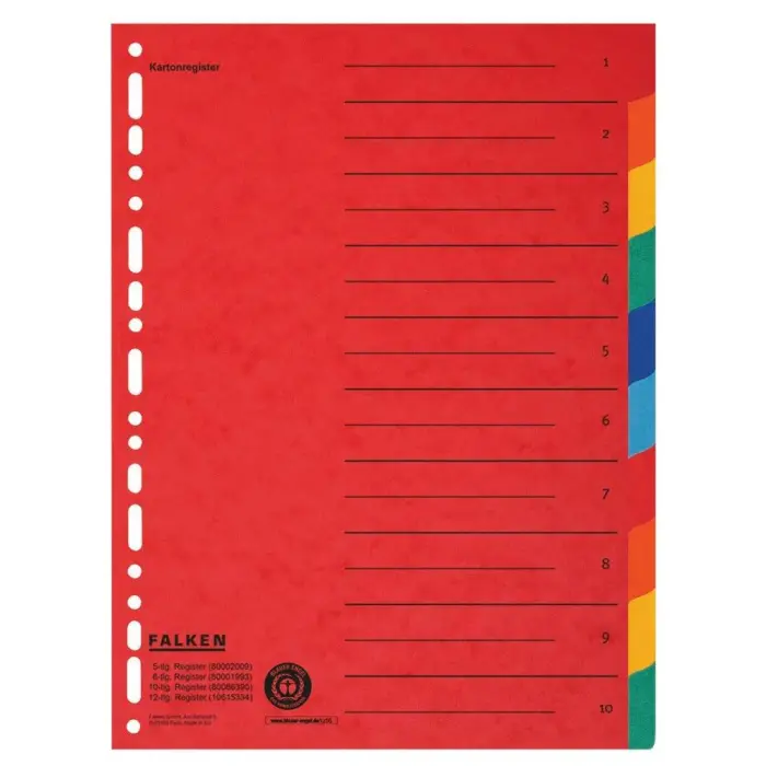 Intercalaires A4+ 10 positions en carte recyclée - Couleurs assorties