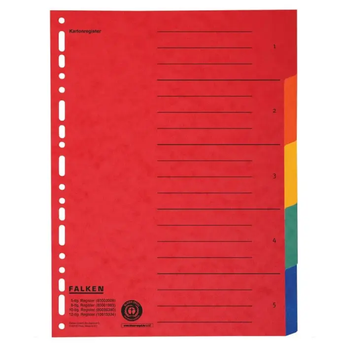 Intercalaires A4+ 5 positions en carte recyclée - Couleurs assorties
