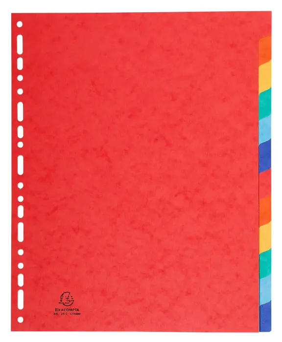 Intercalaires en véritable carte lustrée souple 225g/m2 FSC® avec 12 onglets neutres - Couleurs assorties