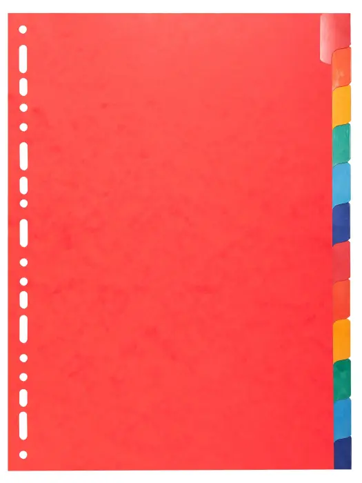 Intercalaires Carte lustrée 225g avec onglets renforcés - 12 positions - A4 - Couleurs assorties