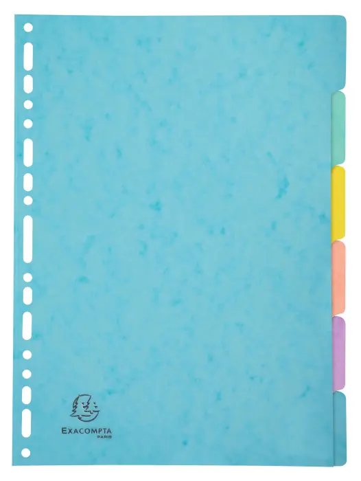 Intercalaires carte lustrée 400g/m2 Aquarel 6 positions - A4 - Couleurs assorties