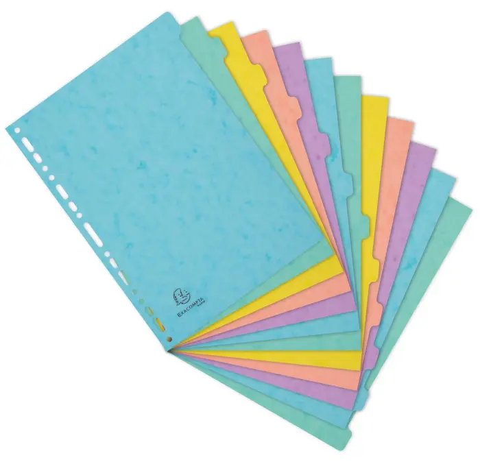 Intercalaires carte lustrée 400g/m2 Aquarel 12 positions - A4 - Couleurs assorties