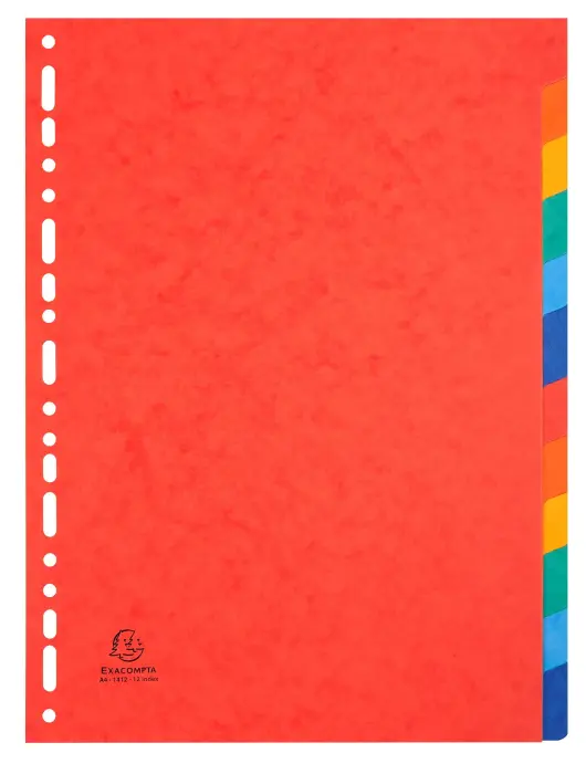 Intercalaires carte lustrée 225g 12 positions - A4 - Couleurs assorties