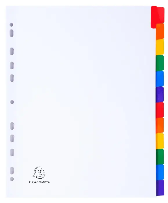 Intercalaires carte blanche 160g - 12 positions - A4+ - Blanc