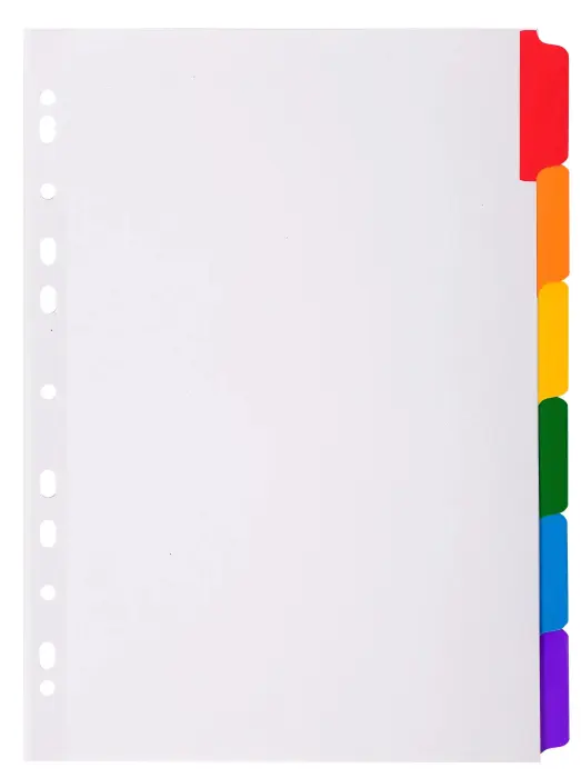 Intercalaires carte blanche 160g avec onglets couleurs renforcés - 6 positions - A4 - Blanc