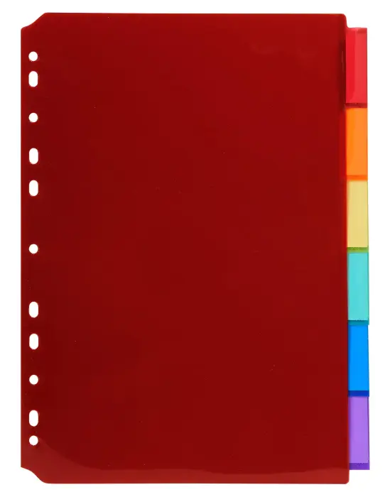 Intercalaires PP transparent couleurs avec porte étiquette A4 6 positions - Couleurs assorties