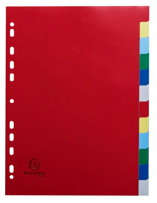 Intercalaires polypropylène souple 12 positions - A4 - Couleurs assorties