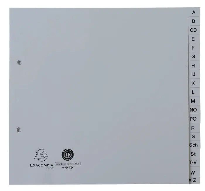 Intercalaires imprimés alphabétiques PP recyclé gris A-Z (alphabet allemand) - 20 positions - 2/3 A4 - Gris
