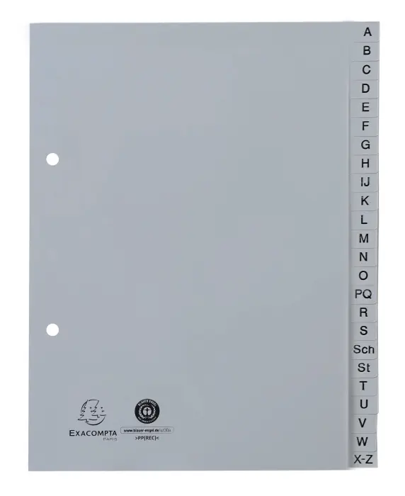 Intercalaires imprimés alphabétiques PP recyclé gris A-Z (alphabet allemand) - 24 positions - A5 - Gris