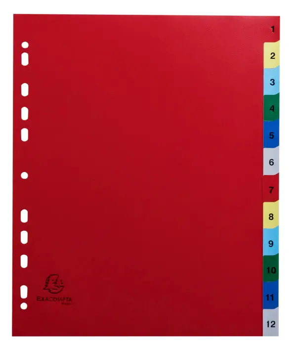 Intercalaires imprimés numériques polypropylène 12/100e - 12 positions - A4 Maxi - Assorties vives