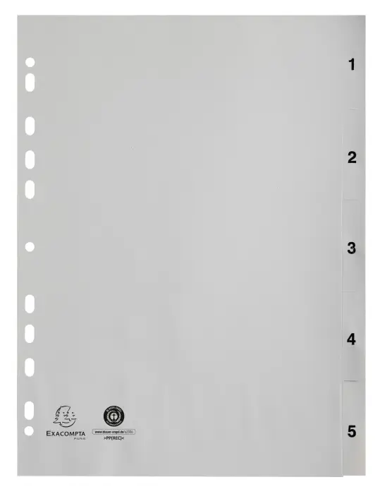 Intercalaires imprimés numériques PP gris recyclé - 5 positions - A4 - Gris