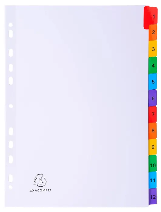 Intercalaires Imprimés numériques carte blanche 160g- 12 positions - A4 - Blanc