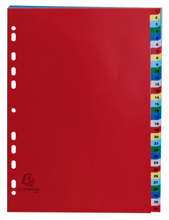 Intercalaires imprimés numériques PP couleurs 31 positions - A4 - Couleurs assorties