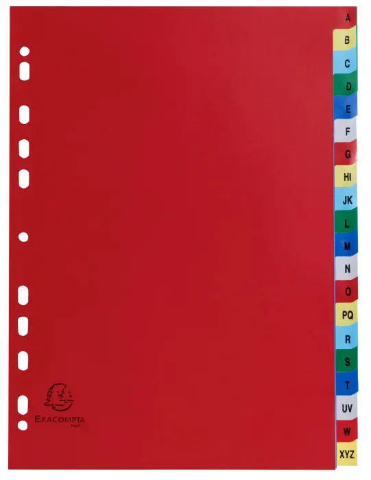 Intercalaires imprimés alphabétiques PP couleurs 12/100 AZ - A4 - Couleurs assorties