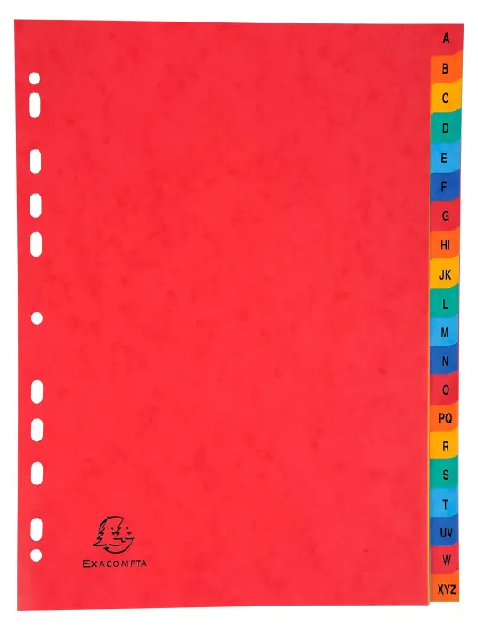 Intercalaires carte lustrée avec onglets imprimés alphabétiques 20 positions AZ - A4 - Couleurs assorties