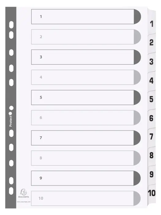 Intercalaires imprimés à touches plastifiées - 10 touches 1 à 10 - A4 - Blanc