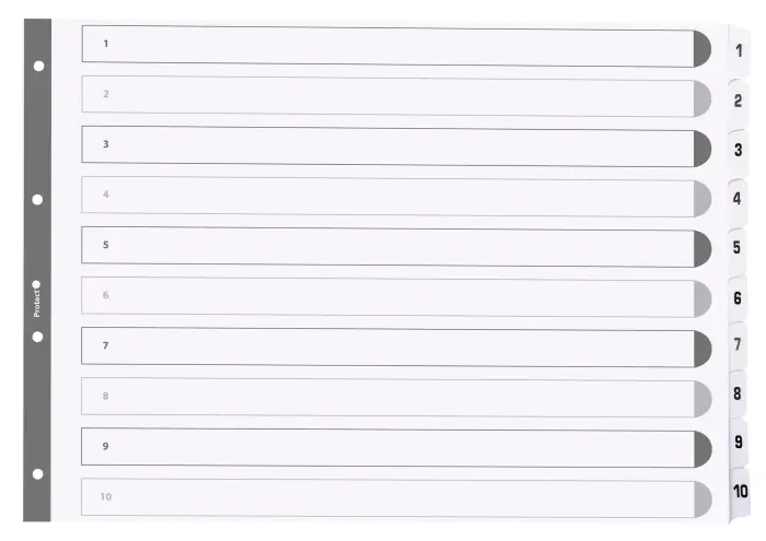 Intercalaires imprimés à touches plastifiées - 10 touches 1 à 10 - A3 - Blanc