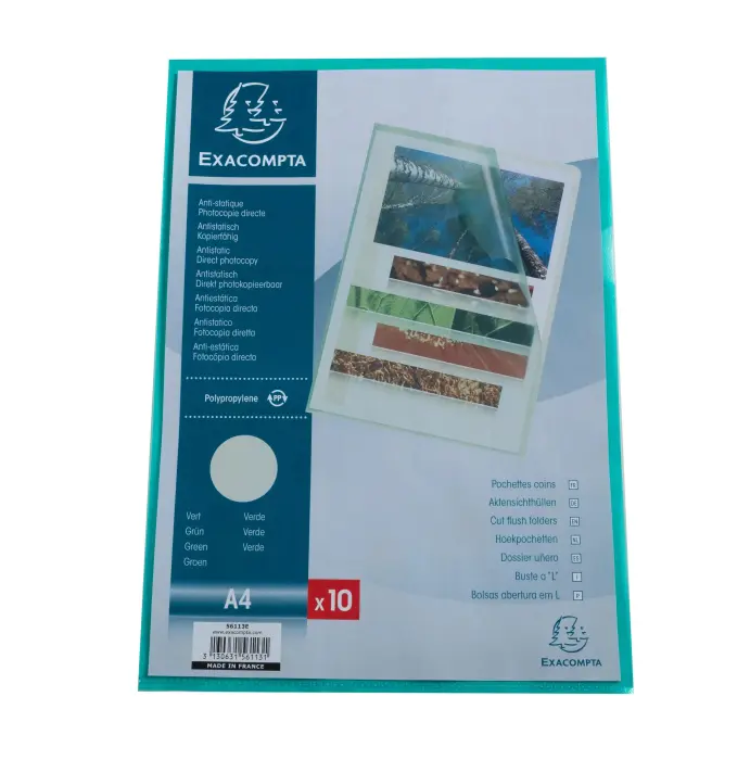 Sachet 10 pochettes coin polypropylène grainé 12/100e - A4 - Vert