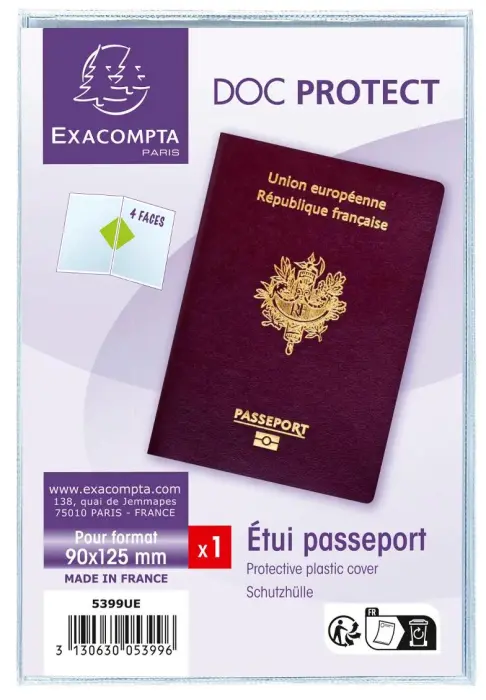 Etui de protection pour passeport 2 volets PVC lisse 20/100e - Cristal