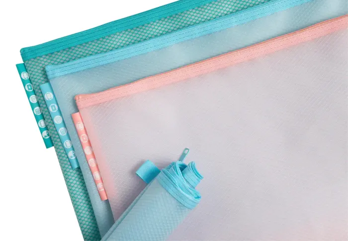 Pochette à fermeture éclair en plastique souple Chromaline pastel - A4 - Couleurs assorties