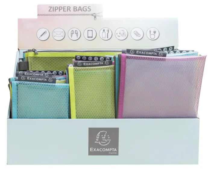 Présentoir de Pochette à fermeture éclaire en plastique souple Pop'N Co - Couleurs assorties