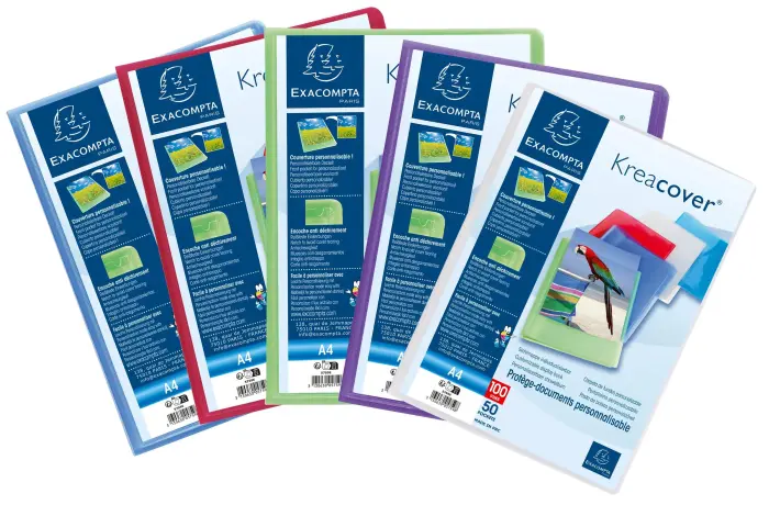 Protège-documents en polypropylène semi rigide Kreacover® Chromaline 100 vues - A4 - Couleurs assorties