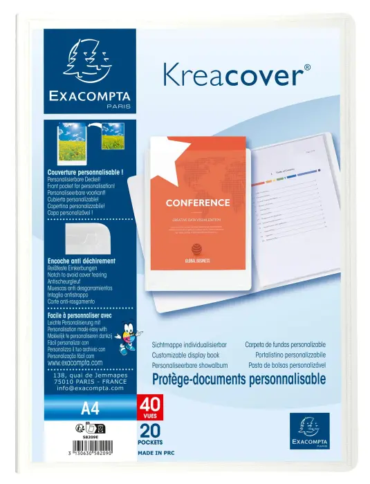 Protège-documents en polypropylène rigide Kreacover® 40 vues - A4 - Blanc