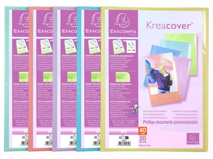Protège-documents en polypropylène Kreacover Pastel 40 vues - A4 - Couleurs assorties