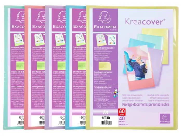 Protège-documents en polypropylène Kreacover Pastel 80 vues - A4 - Couleurs assorties
