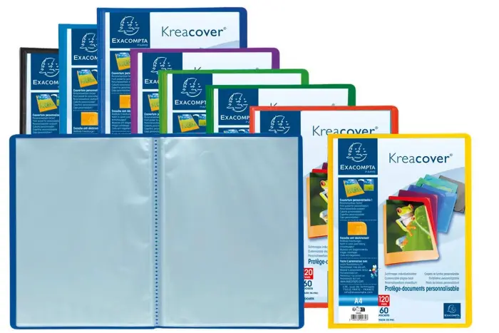 Protège-documents en polypropylène semi rigide Kreacover® Opaque 120 vues - A4 - Couleurs assorties