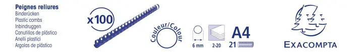 Boite 100 reliures spirales plastique 6mm - Noir