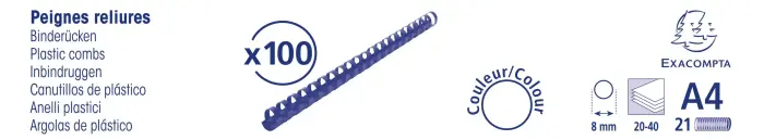 Boite 100 reliures spirales plastique 8mm - Noir