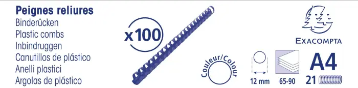 Boite 100 reliures spirales plastique 12mm - Noir