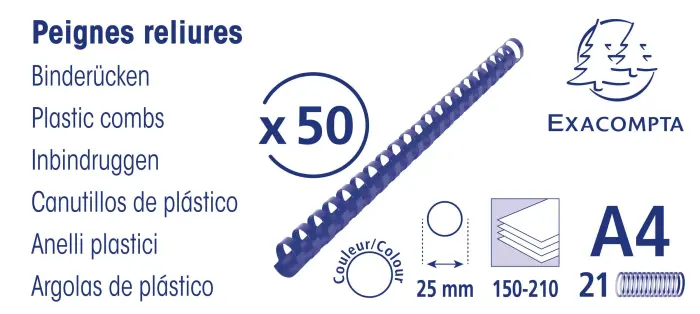 Boite 50 reliures spirales plastique 25mm - Noir