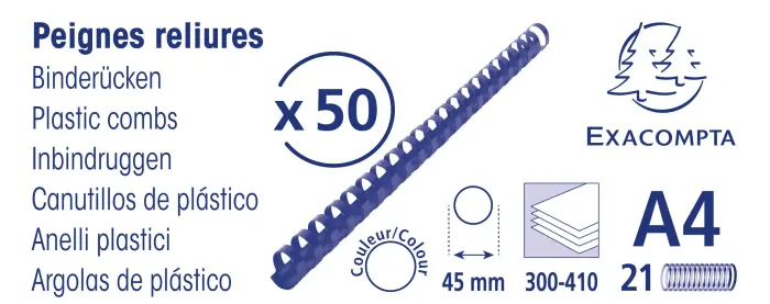 Boite 50 reliures spirales plastique 45mm - Noir