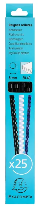 Boite 25 reliures spirales plastique 8mm - Noir