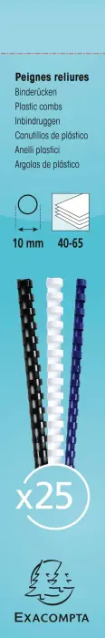 Boite 25 reliures spirales plastique 10mm - Blanc